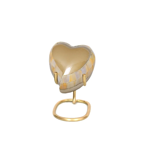 Elite Mother of Pearl Brass Heart Keepsake Cremation Urn