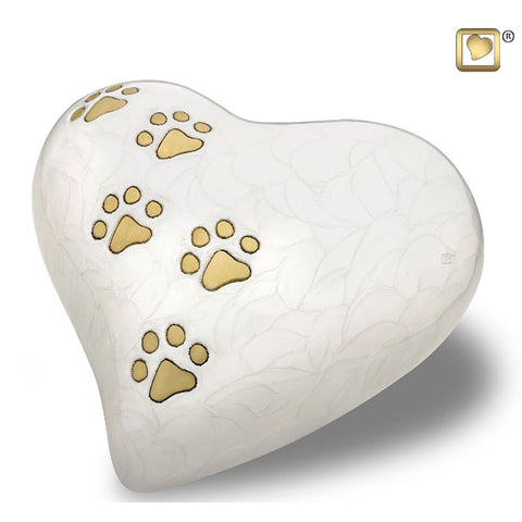 White Pearlescent Paw Print Heart - Large