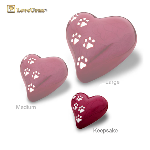 Red Pearlescent Paw Print Heart - Keepsake