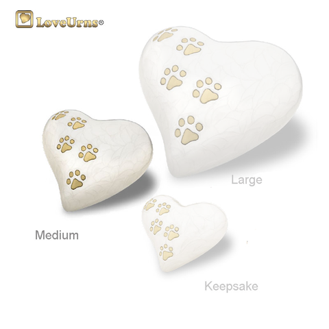 White Pearlescent Paw Print Heart - Medium